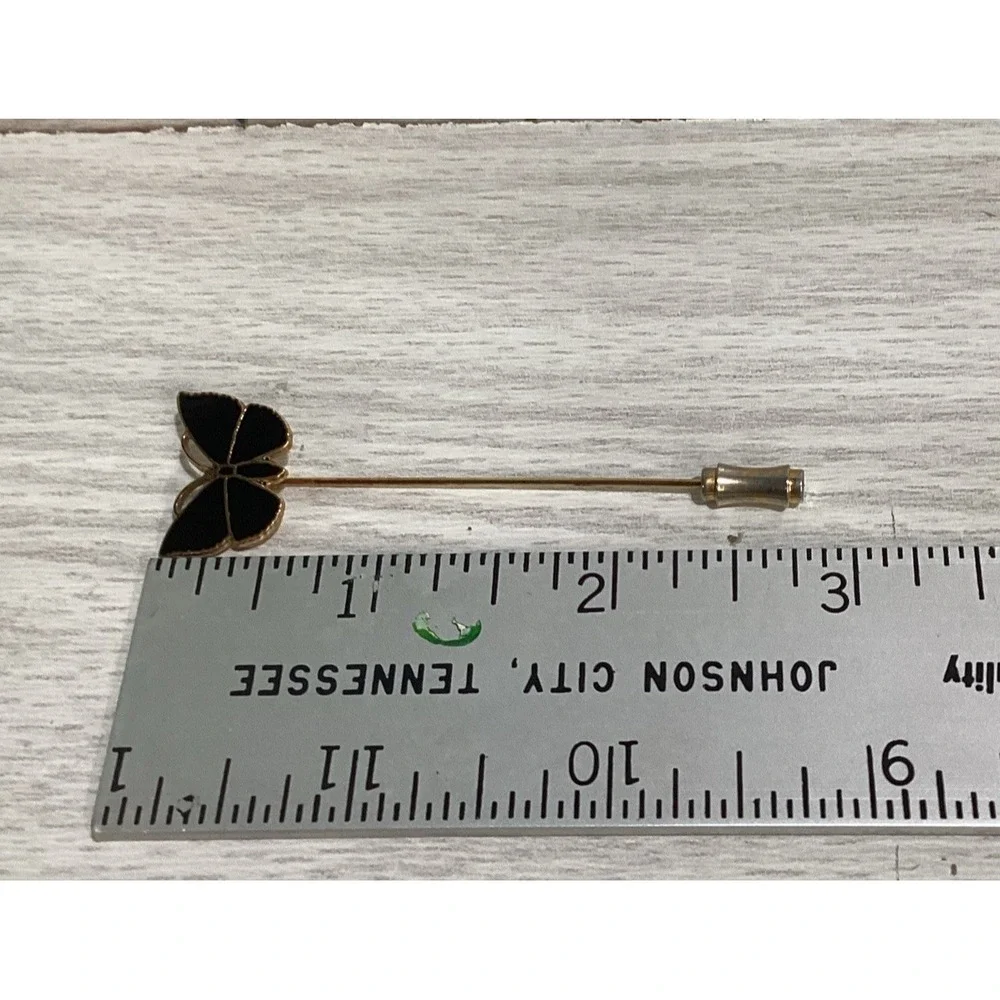 Goldtone Stick Pin w/‎ Black Enamel Butterfly Vintage
